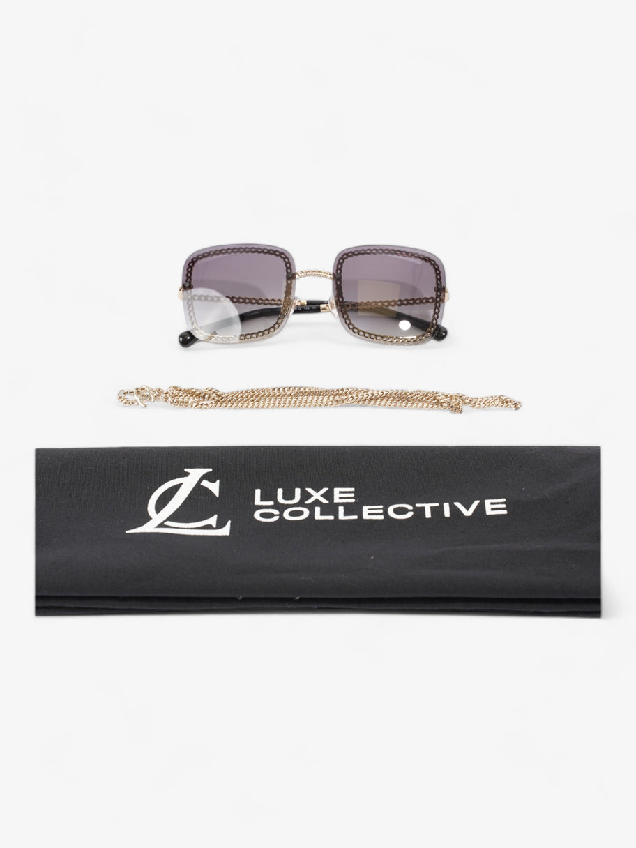 Chanel Chain Detailed Sunglasses with Double Chain Black / Gold Acetate 140mm Image 9