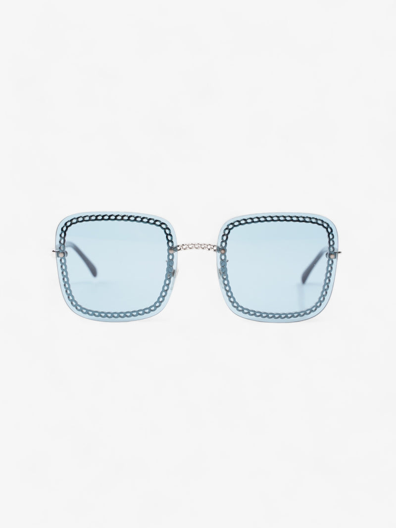  Chanel Chain Detailed Sunglasses with Double Chain Blue / Silver Acetate 140mm