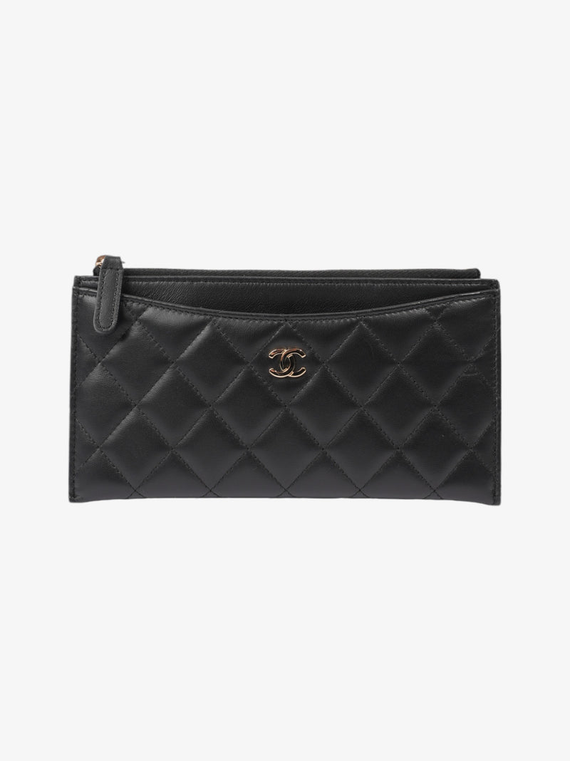  Chanel Zip Wallet Black Lambskin Leather