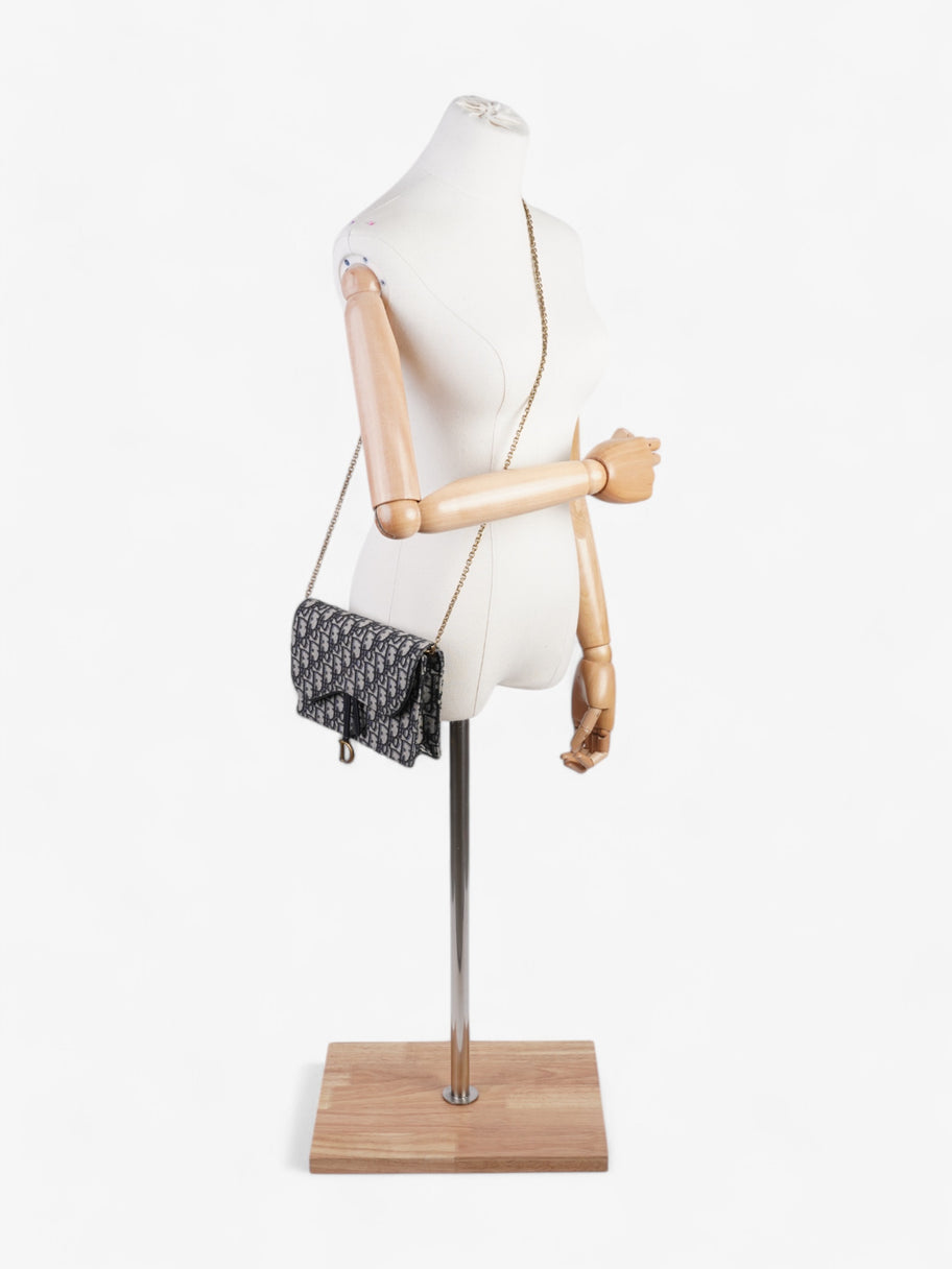 Christian Dior Saddle Pouch with Chain Blue Oblique Cotton Medium Image 2