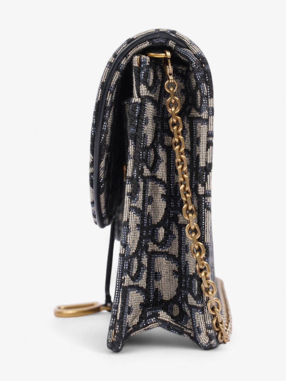 Christian Dior Saddle Pouch with Chain Blue Oblique Cotton Medium Image 3