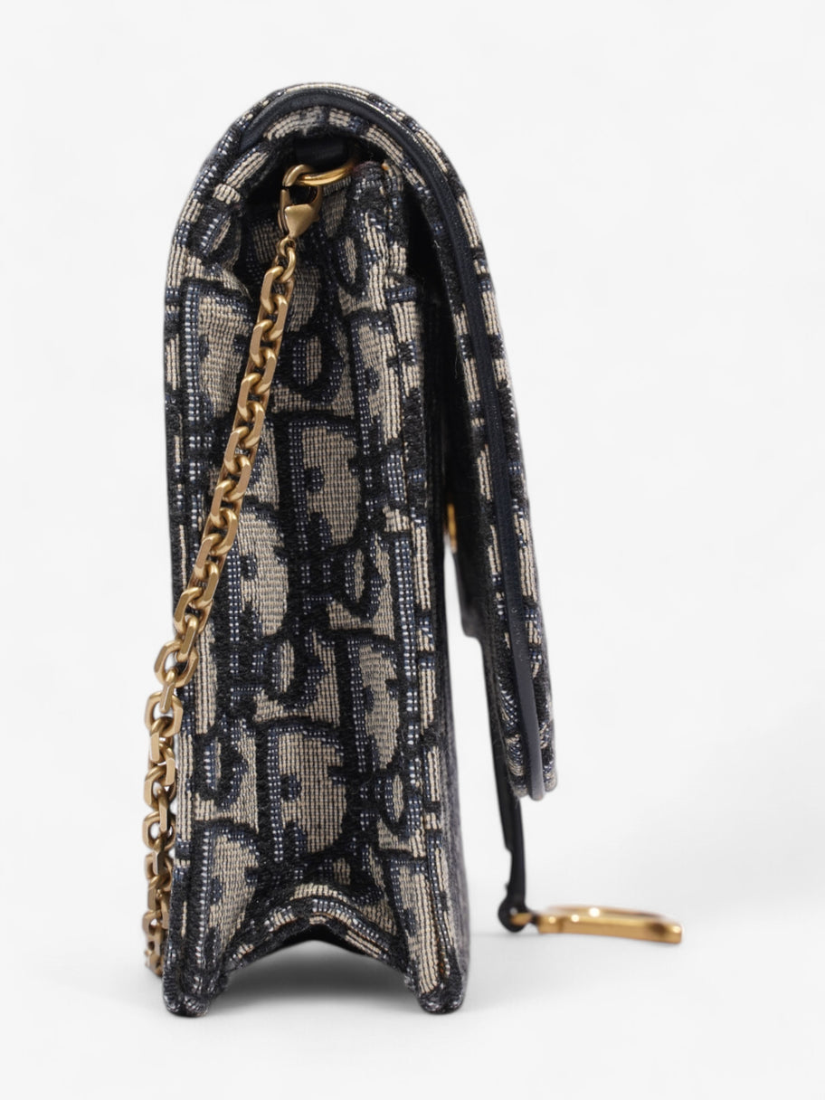 Christian Dior Saddle Pouch with Chain Blue Oblique Cotton Medium Image 5
