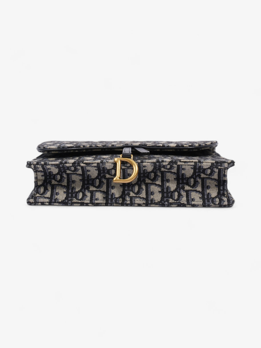 Christian Dior Saddle Pouch with Chain Blue Oblique Cotton Medium Image 6