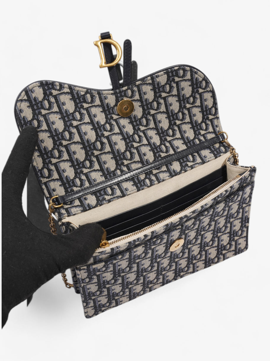 Christian Dior Saddle Pouch with Chain Blue Oblique Cotton Medium Image 7