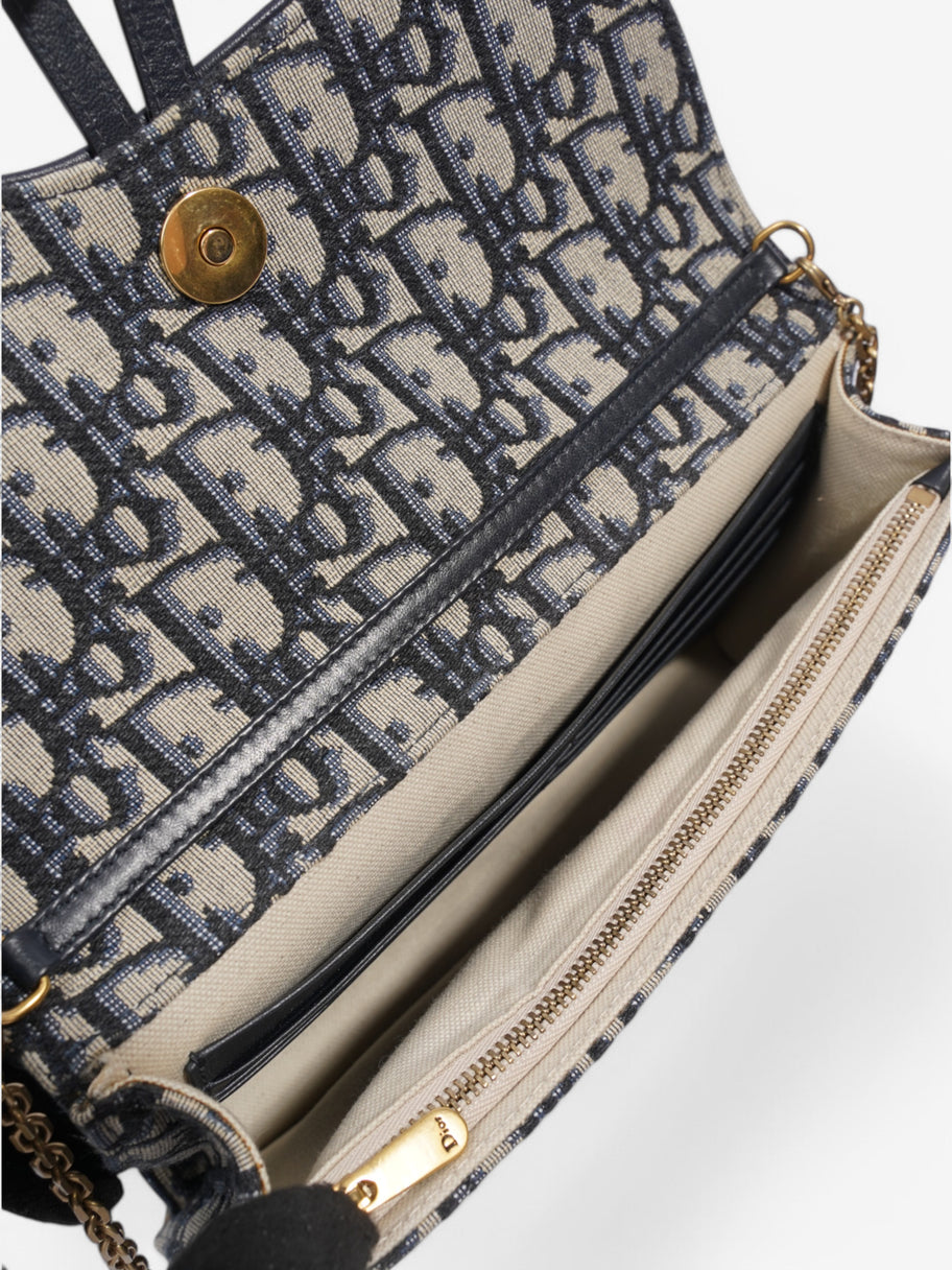Christian Dior Saddle Pouch with Chain Blue Oblique Cotton Medium Image 8