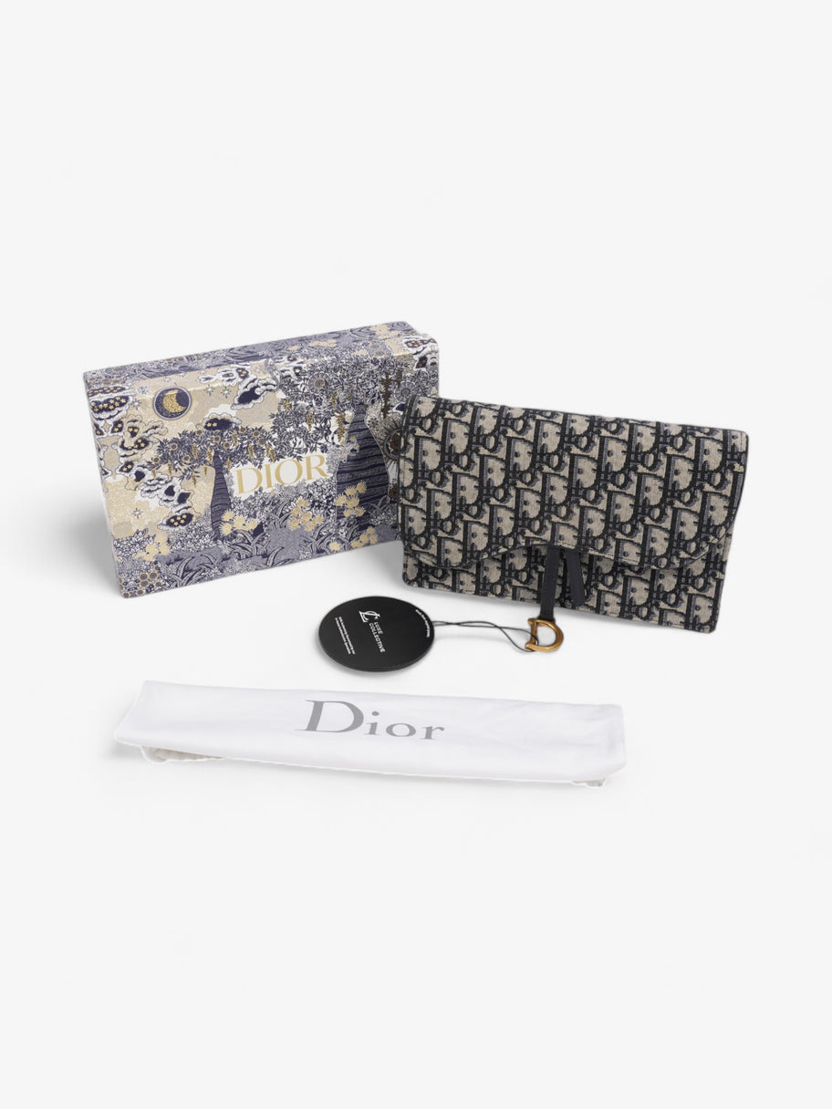 Christian Dior Saddle Pouch with Chain Blue Oblique Cotton Medium Image 9