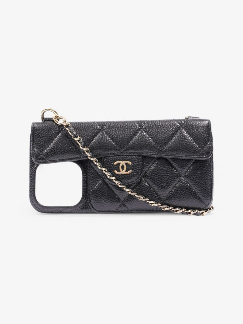  Chanel iPhone 15 Pro Max Case With Chain Black Caviar Leather
