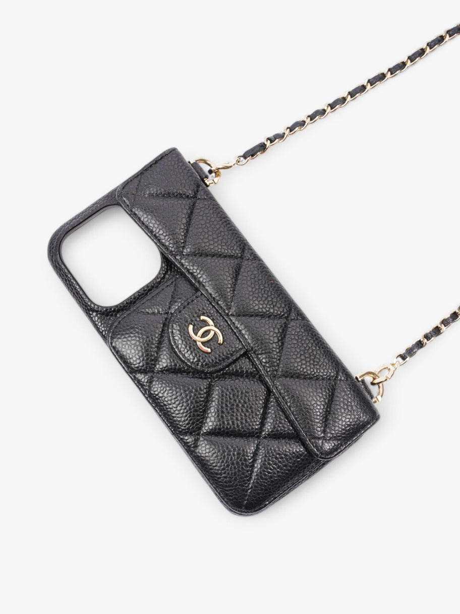 Chanel iPhone 15 Pro Max Case With Chain Black Caviar Leather Image 3