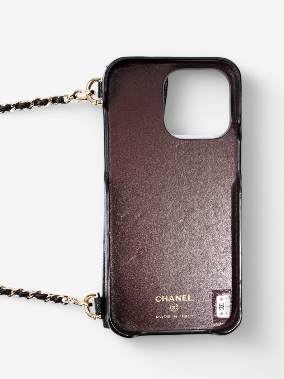 Chanel iPhone 15 Pro Max Case With Chain Black Caviar Leather Image 4