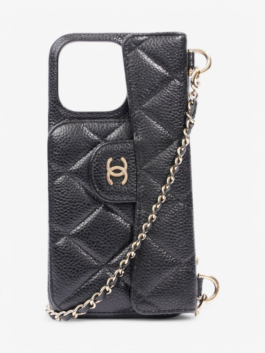 Chanel iPhone 15 Pro Max Case With Chain Black Caviar Leather Image 5