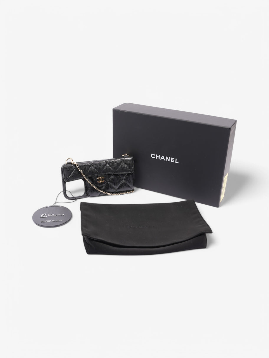 Chanel iPhone 15 Pro Max Case With Chain Black Caviar Leather Image 8