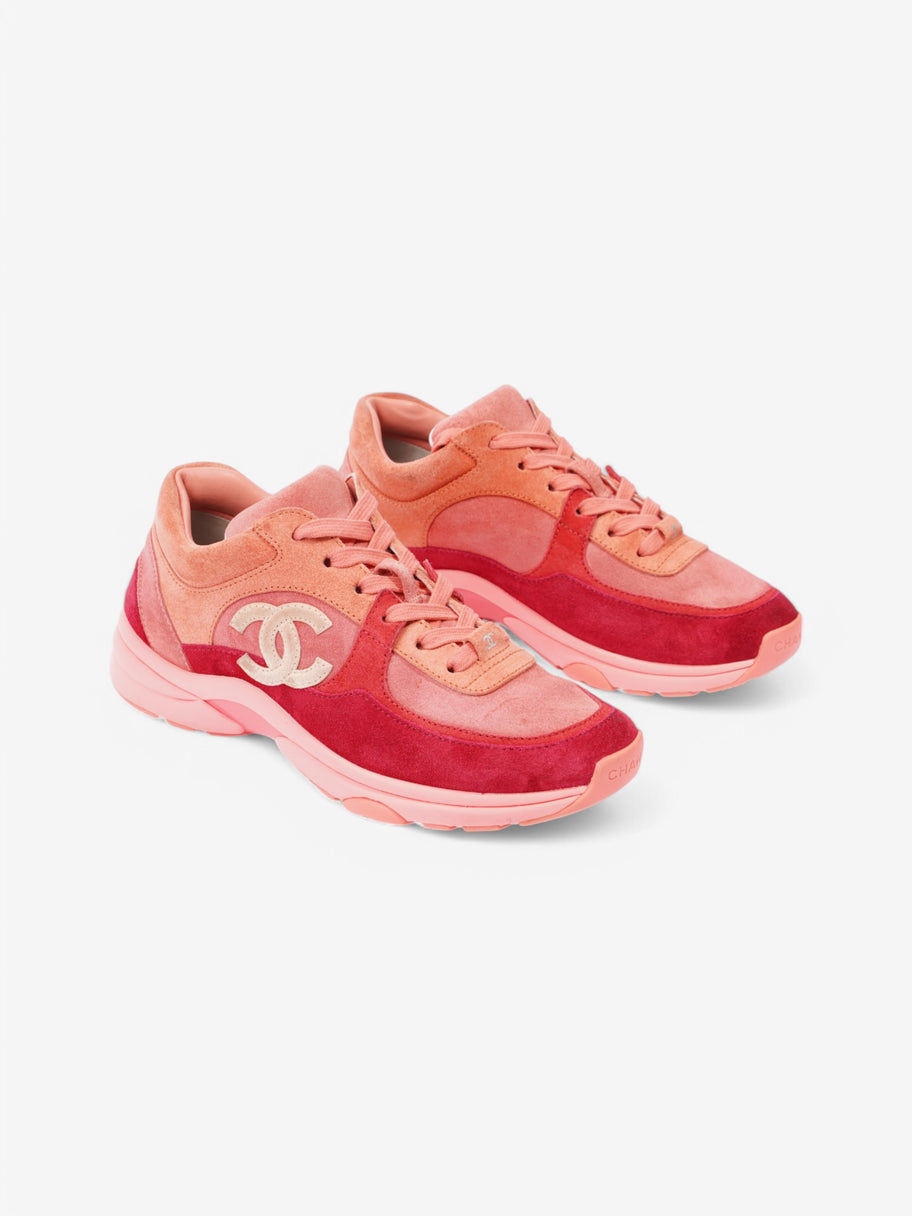 Chanel CC Logo Sneakers Salmon / Red / Beige Suede EU 38 UK 5 Image 2
