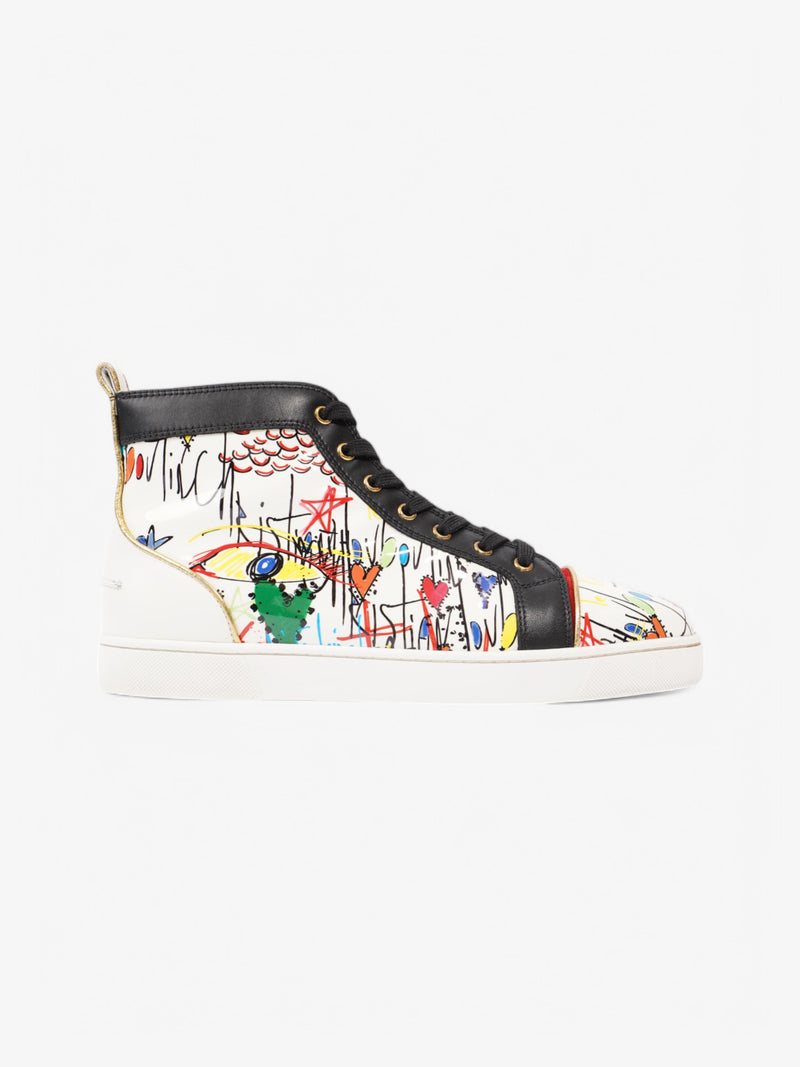  Christian Louboutin Louis Junior Spike High-Top White  / Black / Red Patent Leather EU 43 UK 9