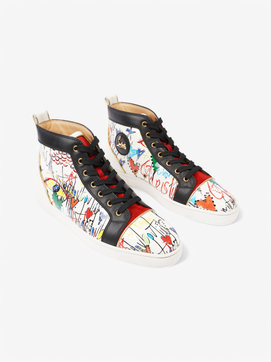 Christian Louboutin Louis Junior Spike High-Top White  / Black / Red Patent Leather EU 43 UK 9 Image 2