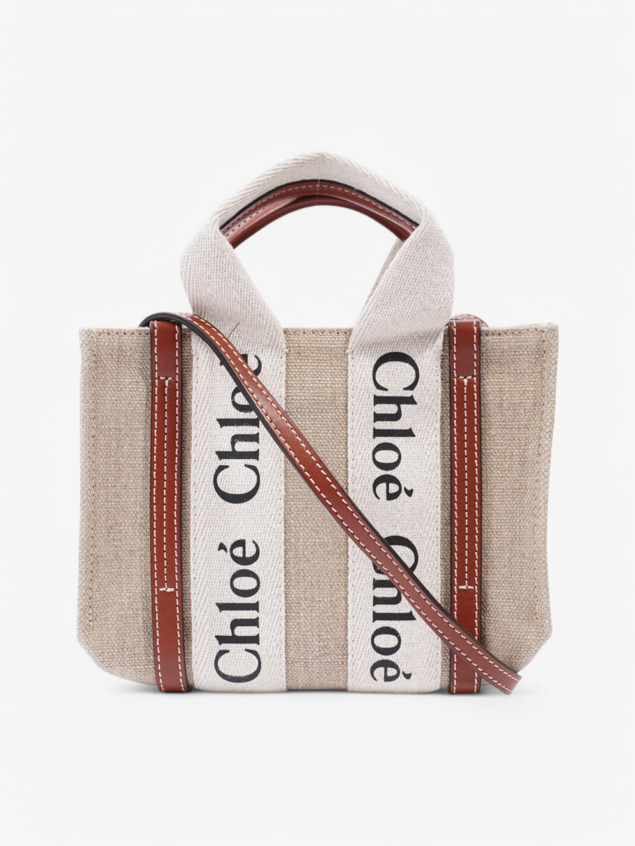 Chloe Woody Tote Beige Canvas Mini Image 1