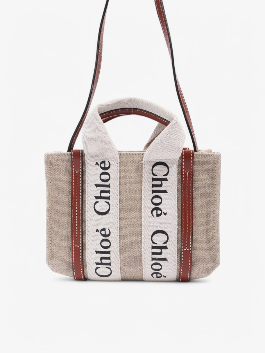 Chloe Woody Tote Beige Canvas Mini Image 4