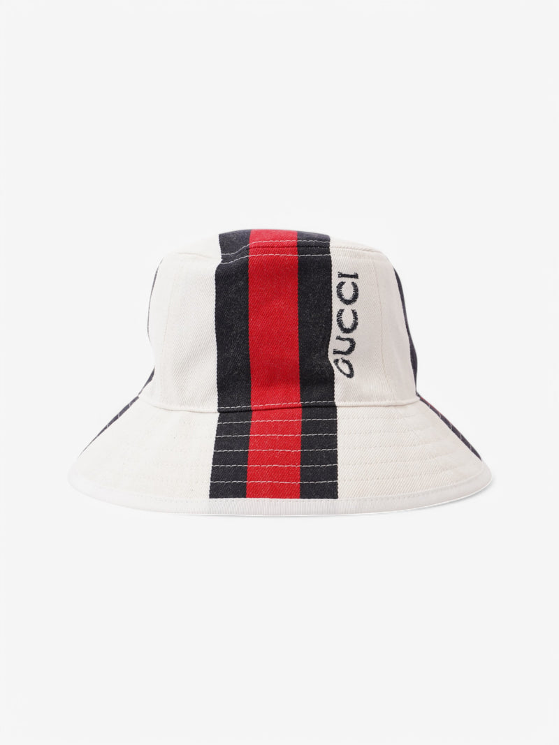  Gucci Gucci Bucket Hat White  / Navy / Red Cotton Small