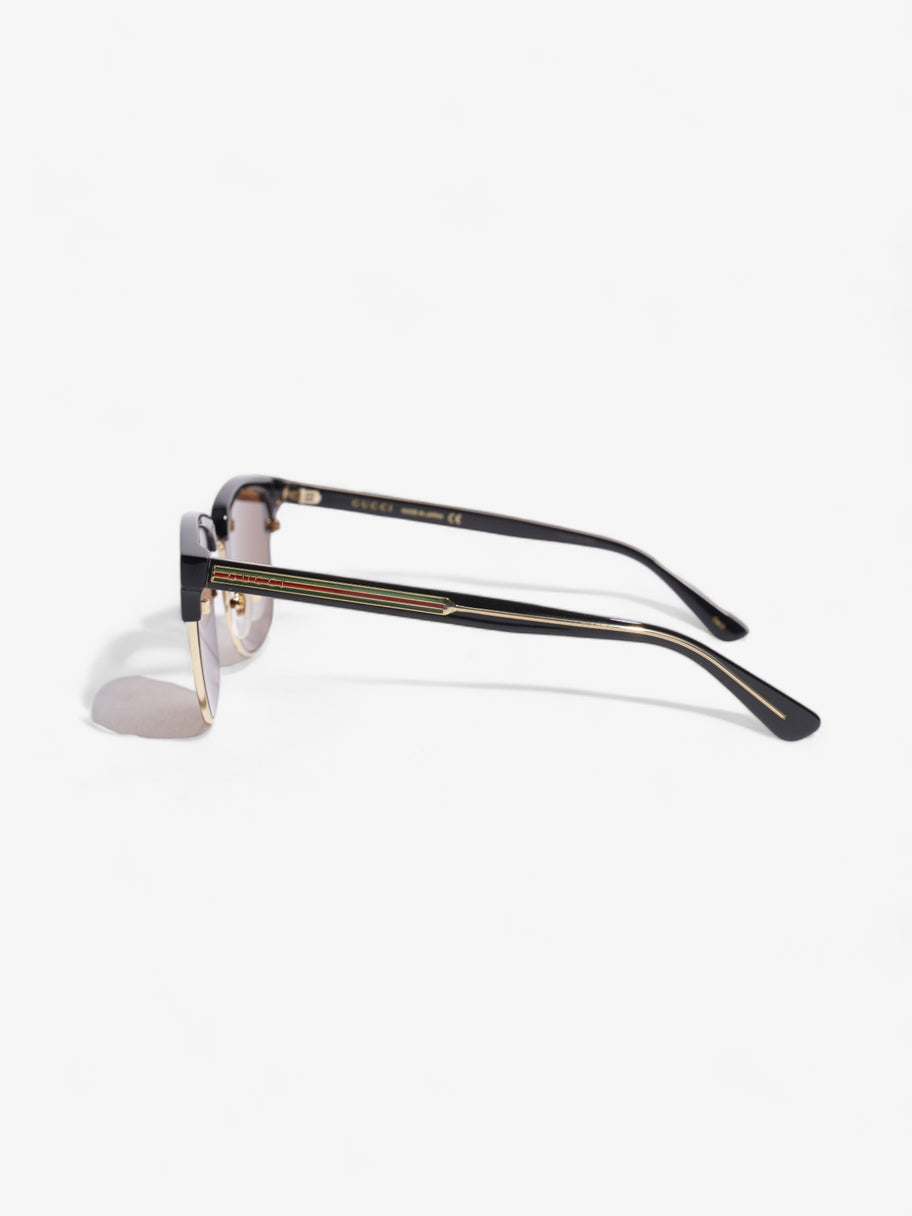 Gucci Rectangular Framed Sunglasses Black / Gold Acetate 145mm Image 2