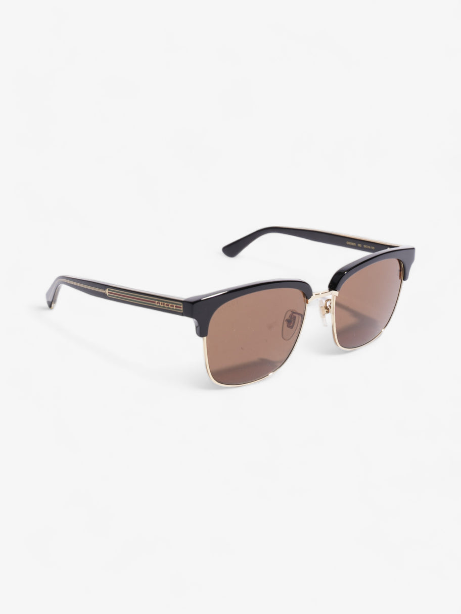 Gucci Rectangular Framed Sunglasses Black / Gold Acetate 145mm Image 5
