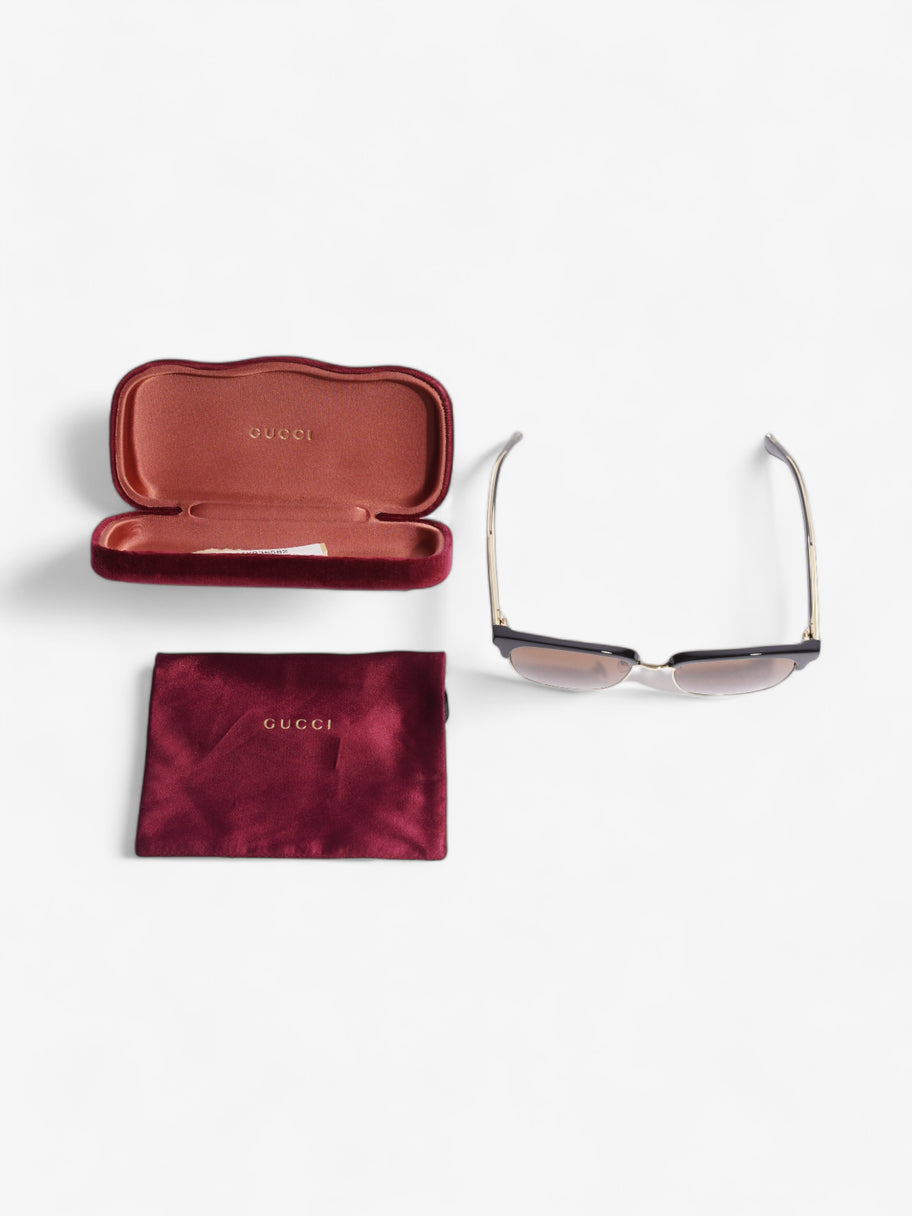 Gucci Rectangular Framed Sunglasses Black / Gold Acetate 145mm Image 6