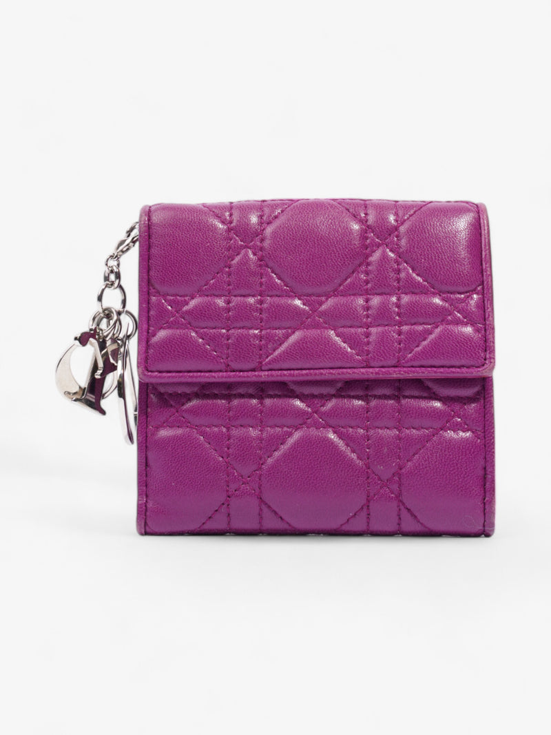  Christian Dior Lady Dior Lotus Wallet Purple / Silver Lambskin Leather