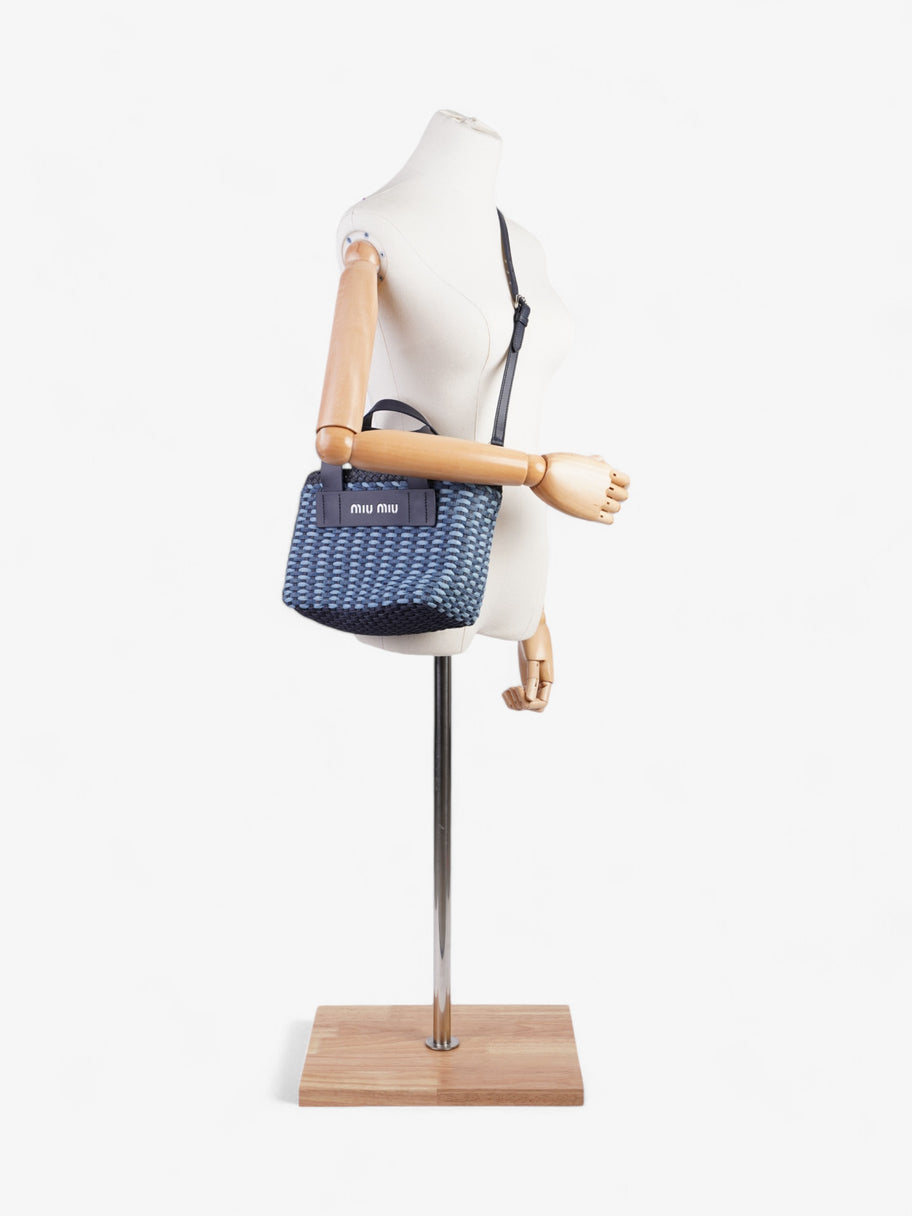 Miu Miu Woven Tote Bag Denim / Dark Blue / White Denim Image 2