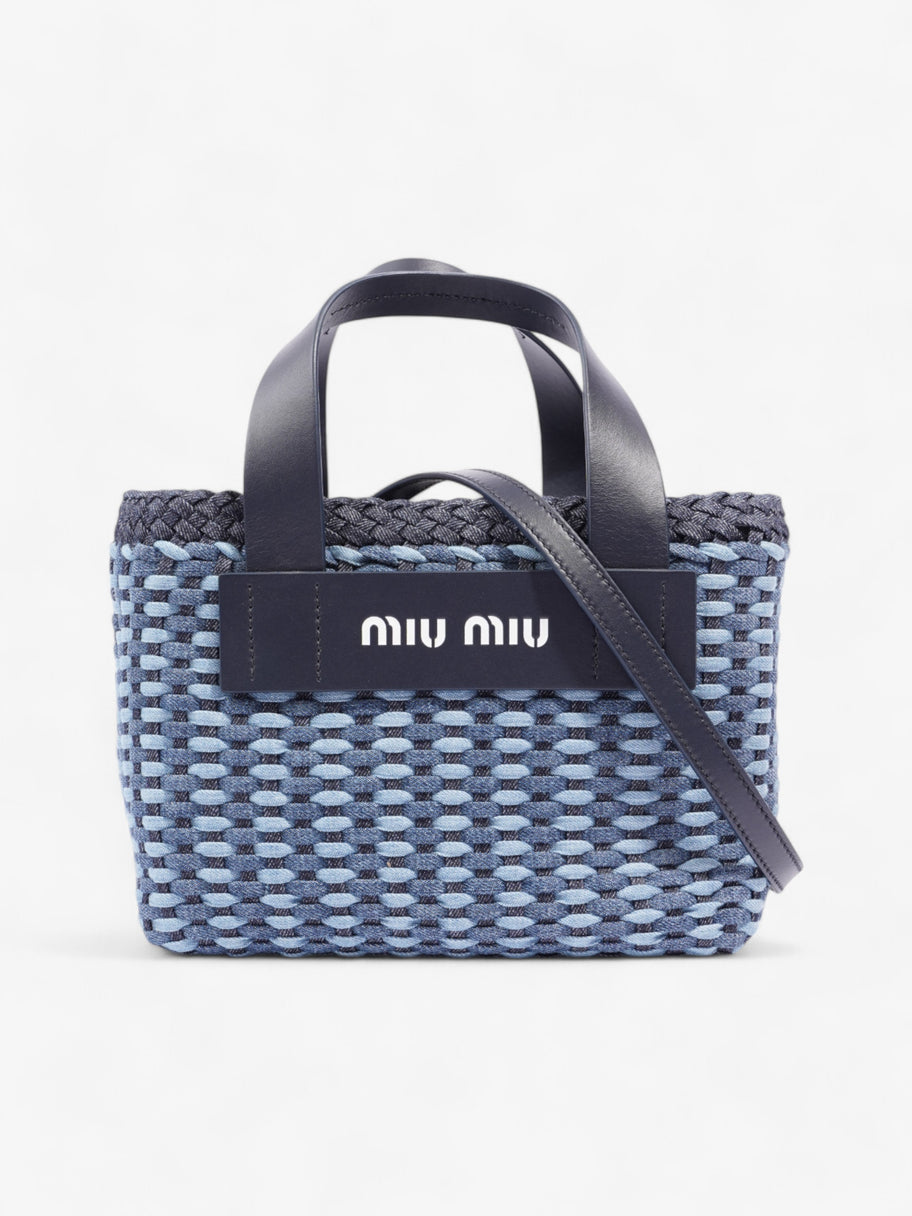 Miu Miu Woven Tote Bag Denim / Dark Blue / White Denim Image 1