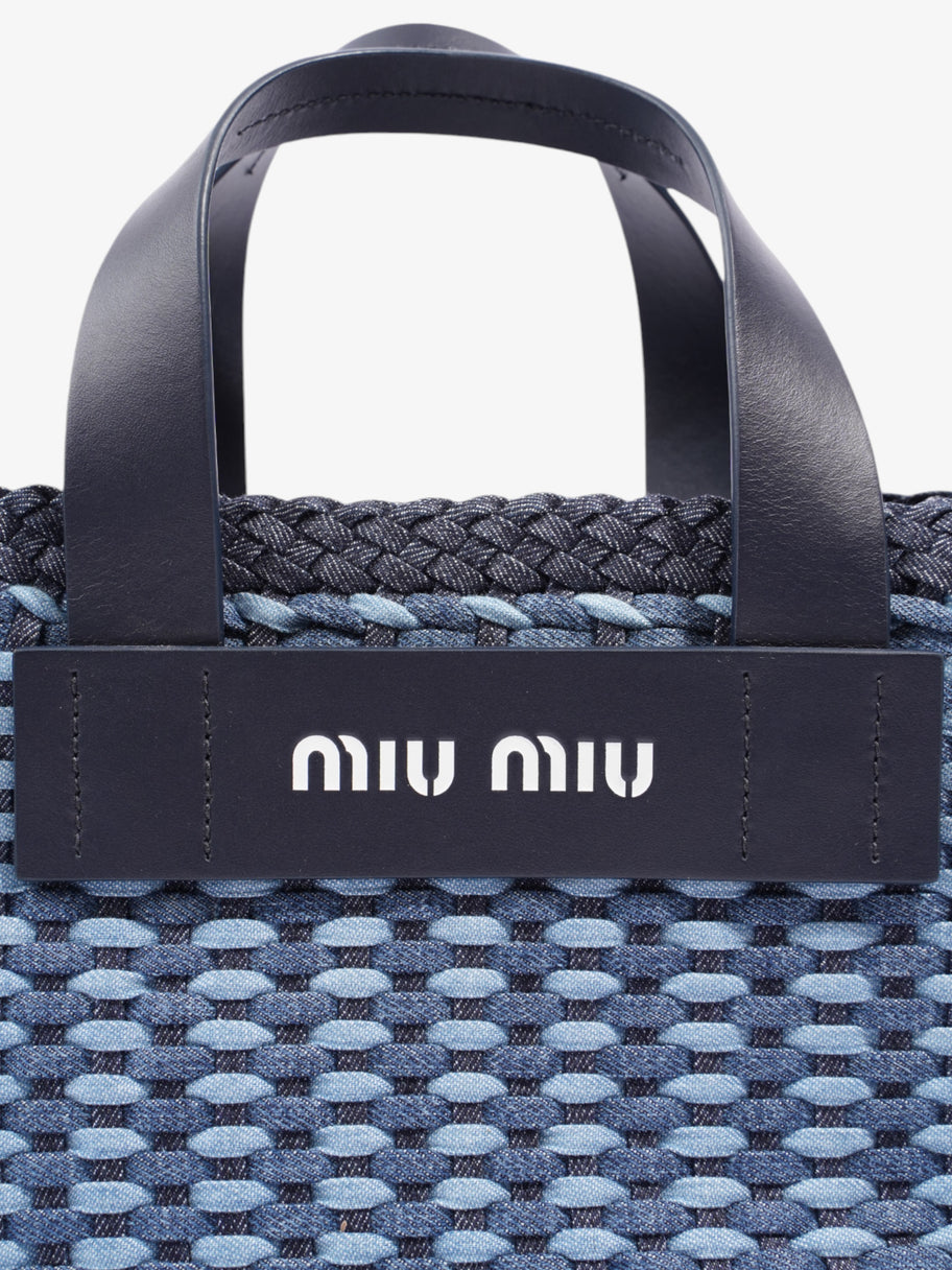Miu Miu Woven Tote Bag Denim / Dark Blue / White Denim Image 7