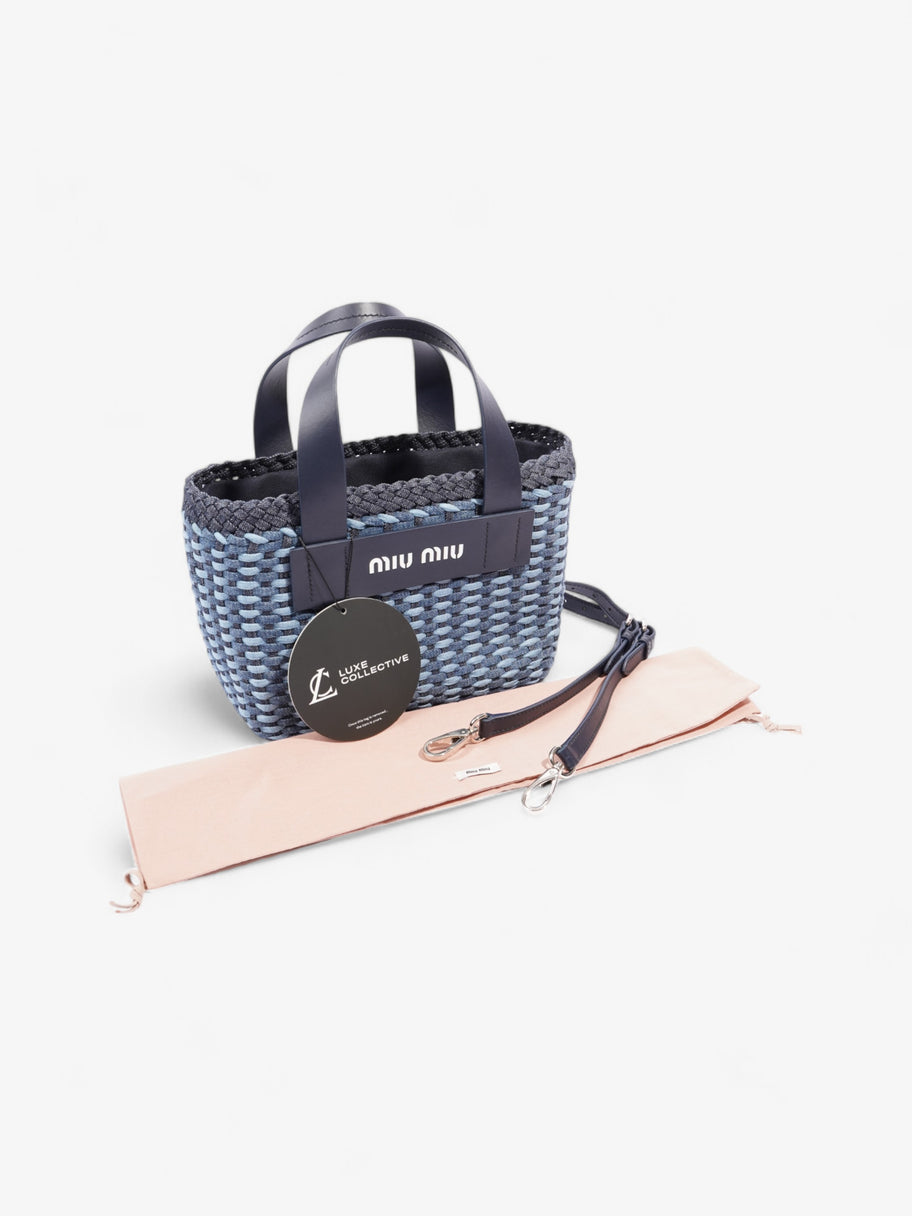 Miu Miu Woven Tote Bag Denim / Dark Blue / White Denim Image 9