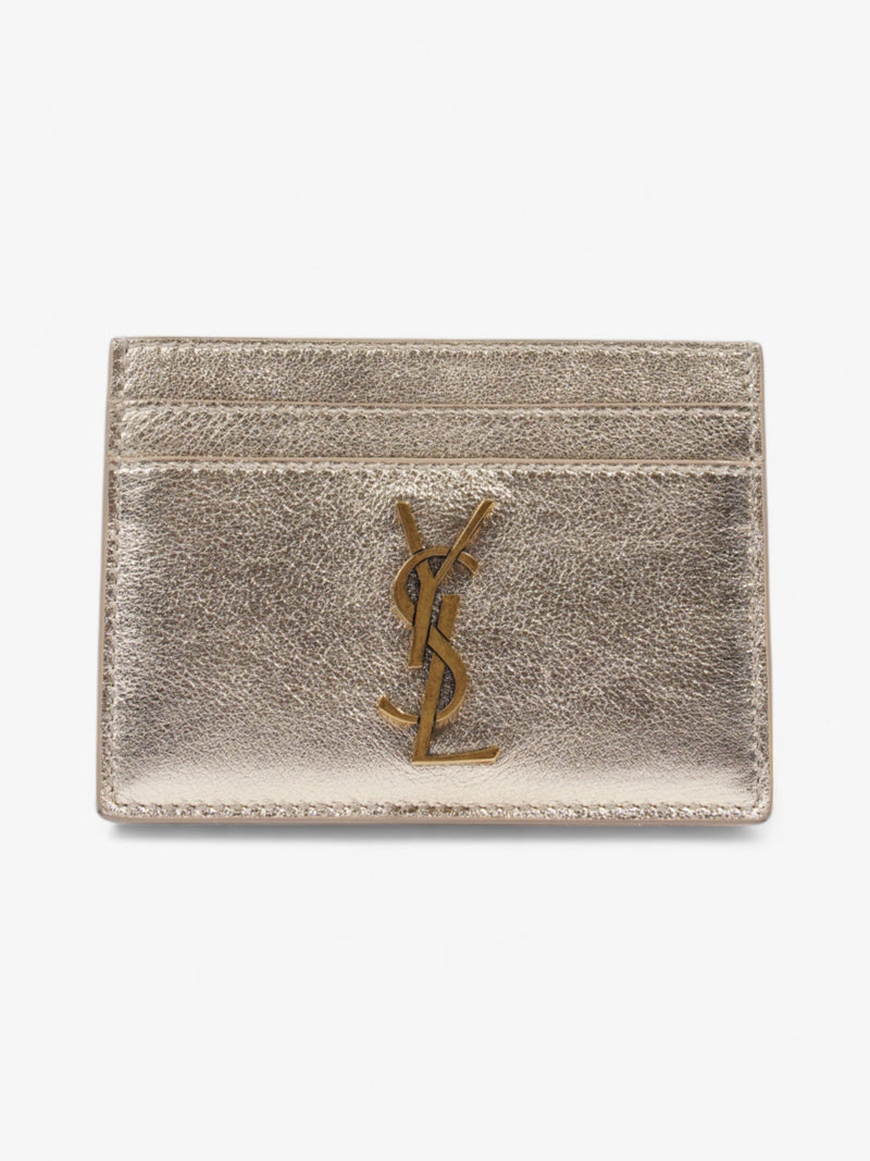  Saint Laurent YSL-Plaque Card Holder Gold Leather