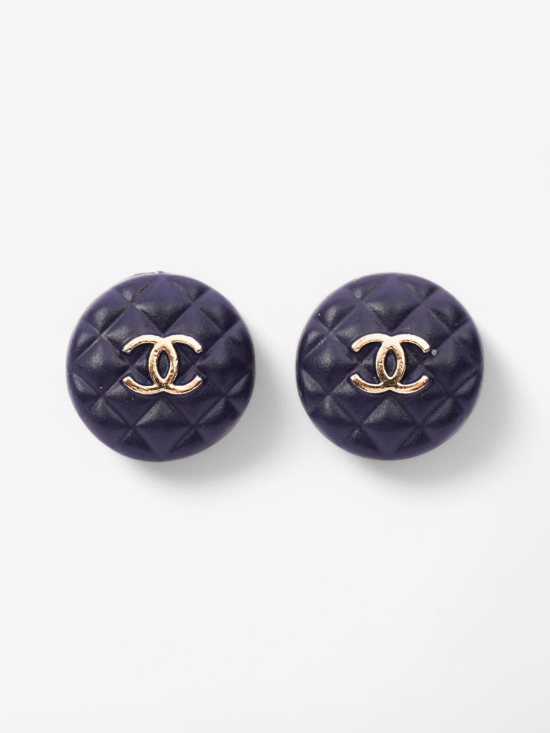  Chanel CC Button Earrings Blue / Gold Gold Plated