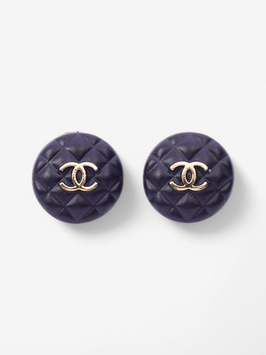 Chanel CC Button Earrings Blue / Gold Gold Plated Image 1