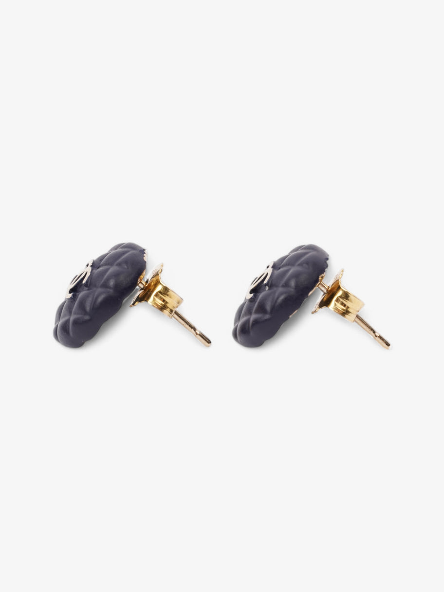 Chanel CC Button Earrings Blue / Gold Gold Plated Image 2