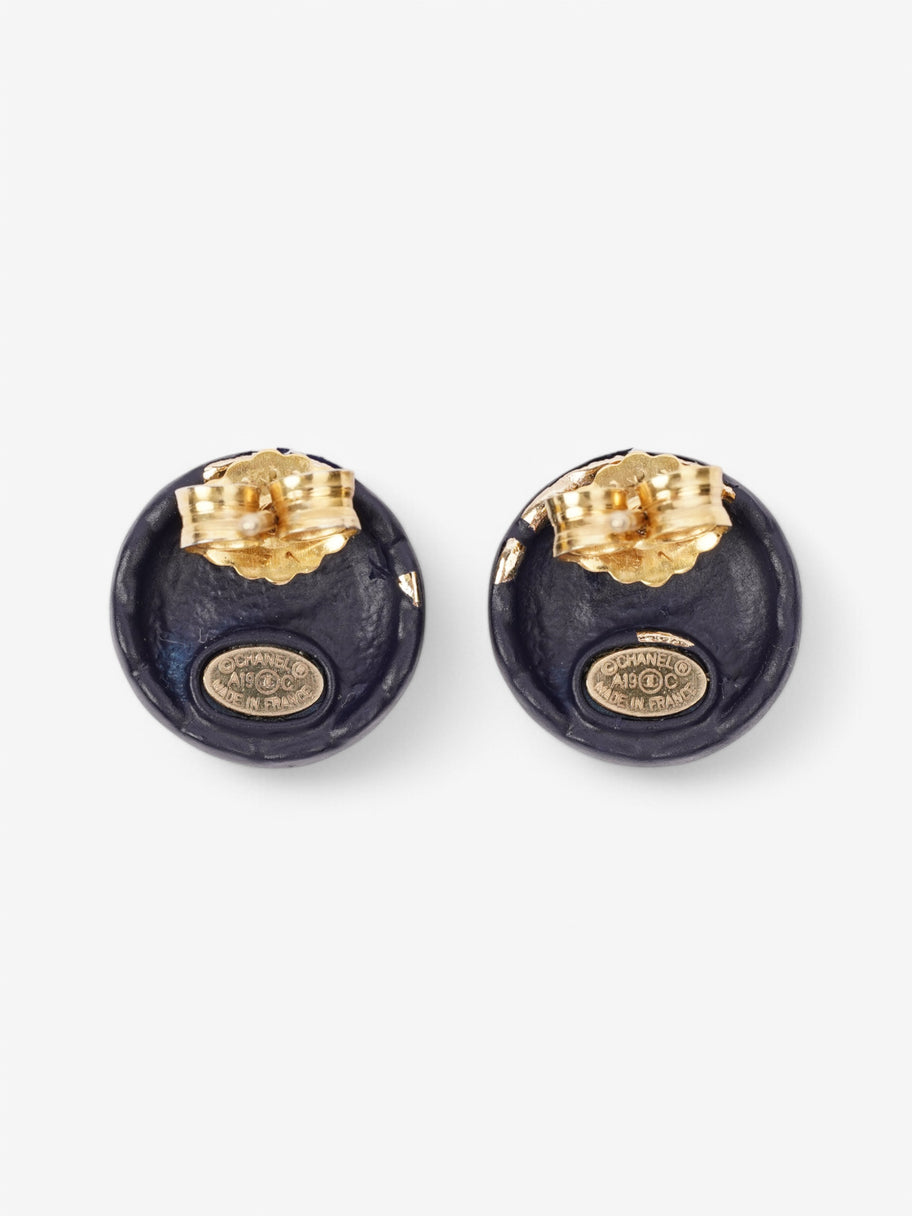 Chanel CC Button Earrings Blue / Gold Gold Plated Image 3