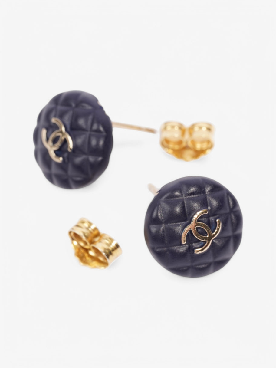 Chanel CC Button Earrings Blue / Gold Gold Plated Image 5