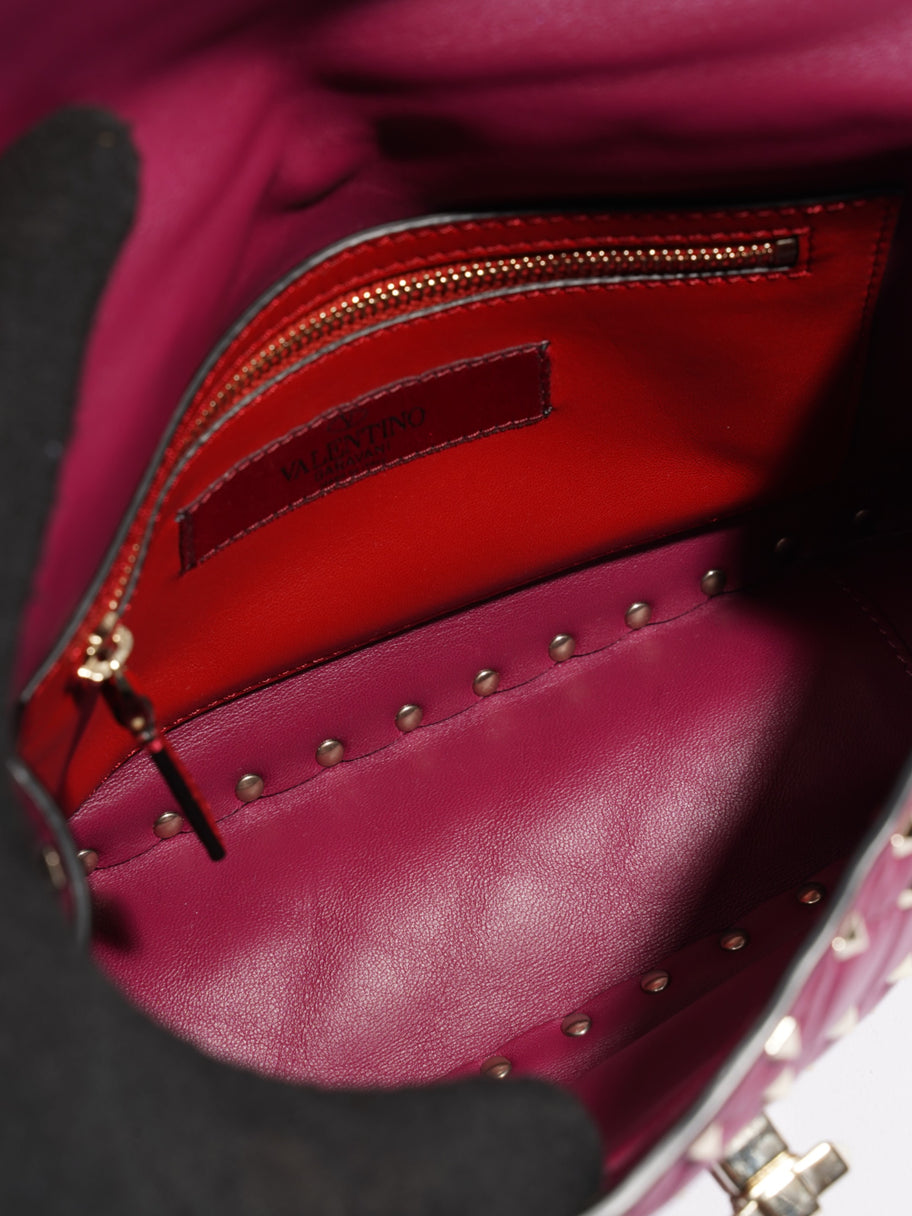 Valentino Rockstud Spike Top Handle Bag Fuschia Leather Medium Image 8