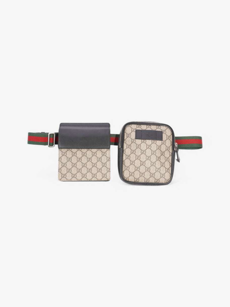 Gucci Two Pocket Belt Bag GG Supreme / Black Coated Canvas Image 1