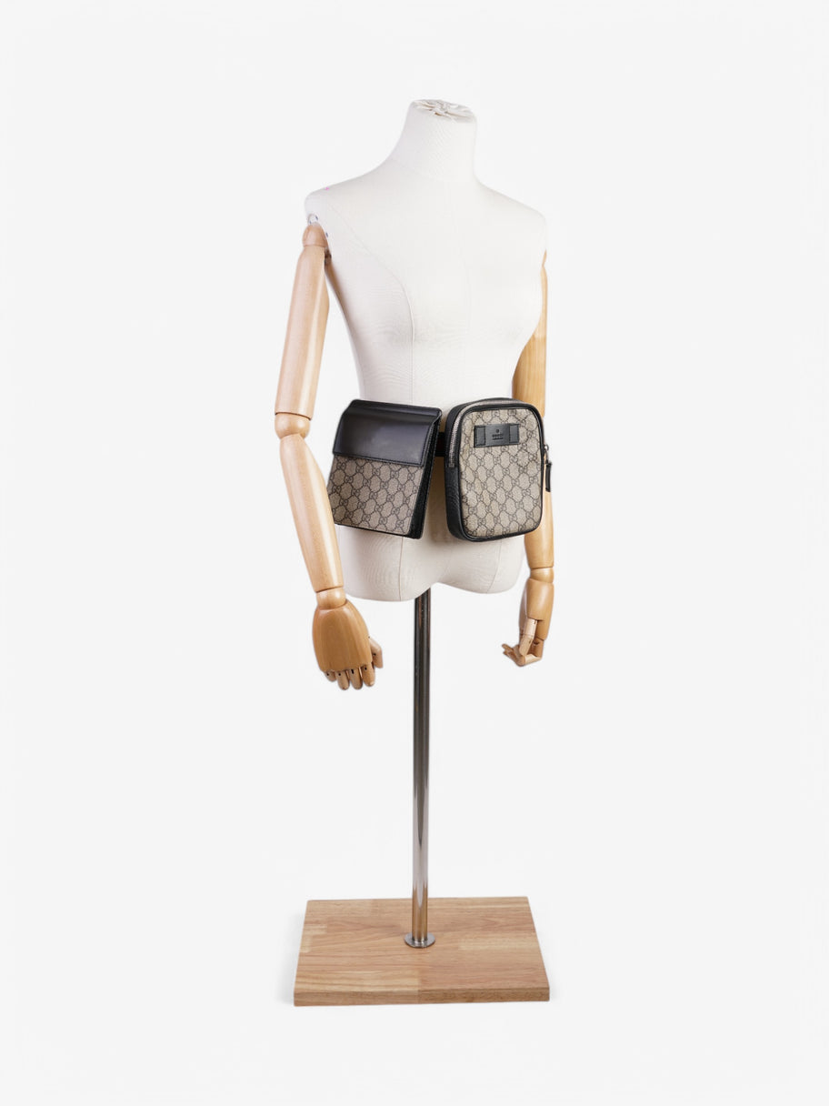 Gucci Two Pocket Belt Bag GG Supreme / Black Coated Canvas Image 2