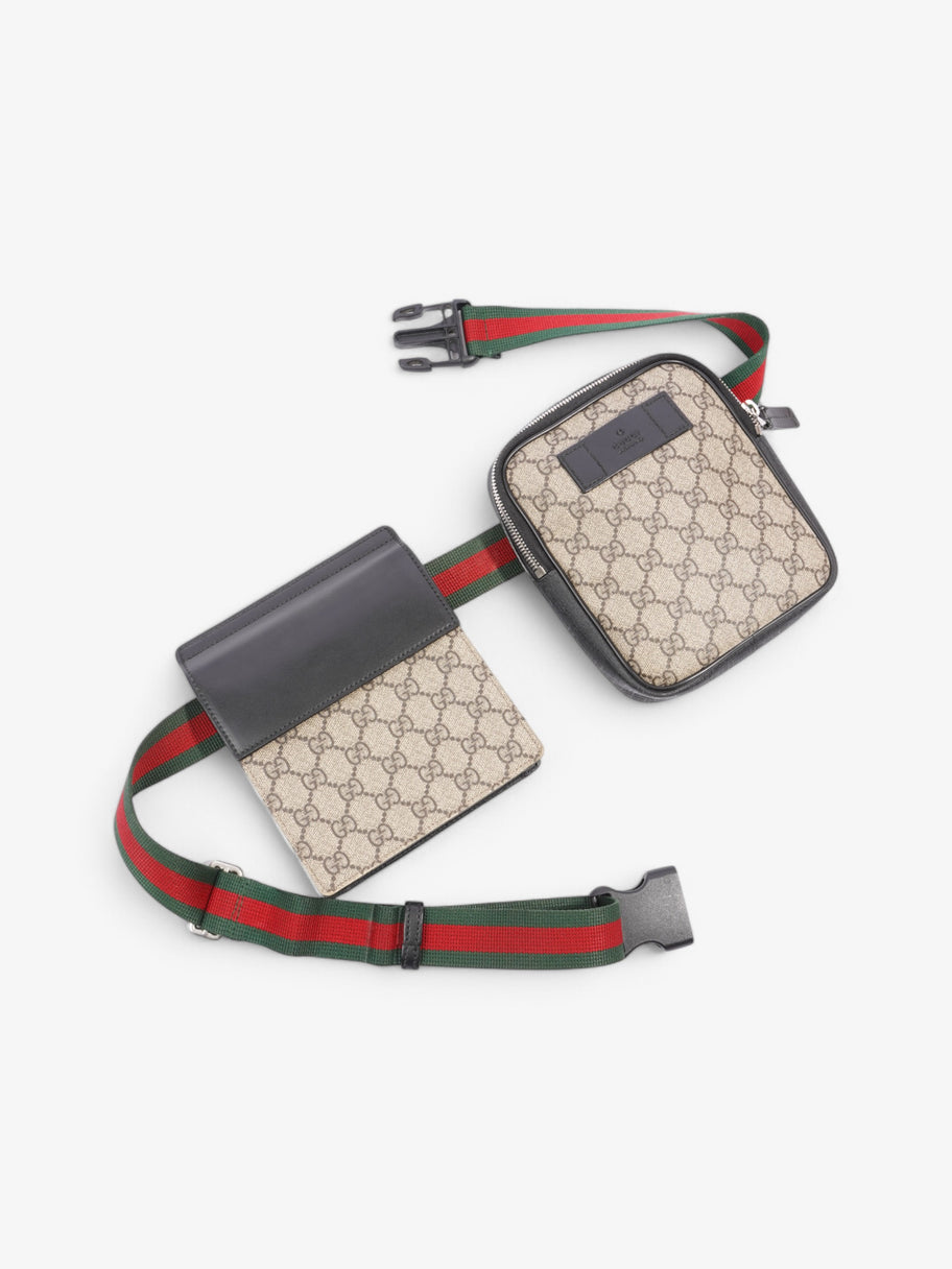 Gucci Two Pocket Belt Bag GG Supreme / Black Coated Canvas Image 6