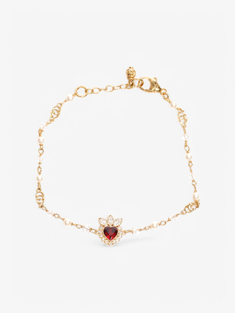  Gucci Crystal Heart Bracelet Gold / Ruby Base Metal