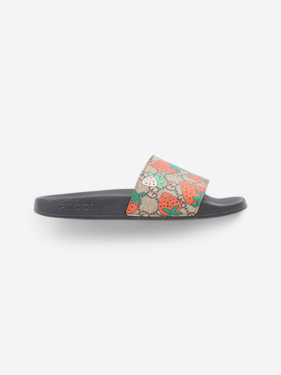 Gucci GG Supreme Strawberry Slides Beige  / Red / Pink Coated Canvas EU 37 UK 4 Image 1
