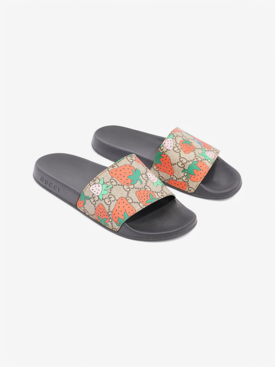 Gucci GG Supreme Strawberry Slides Beige  / Red / Pink Coated Canvas EU 37 UK 4 Image 2