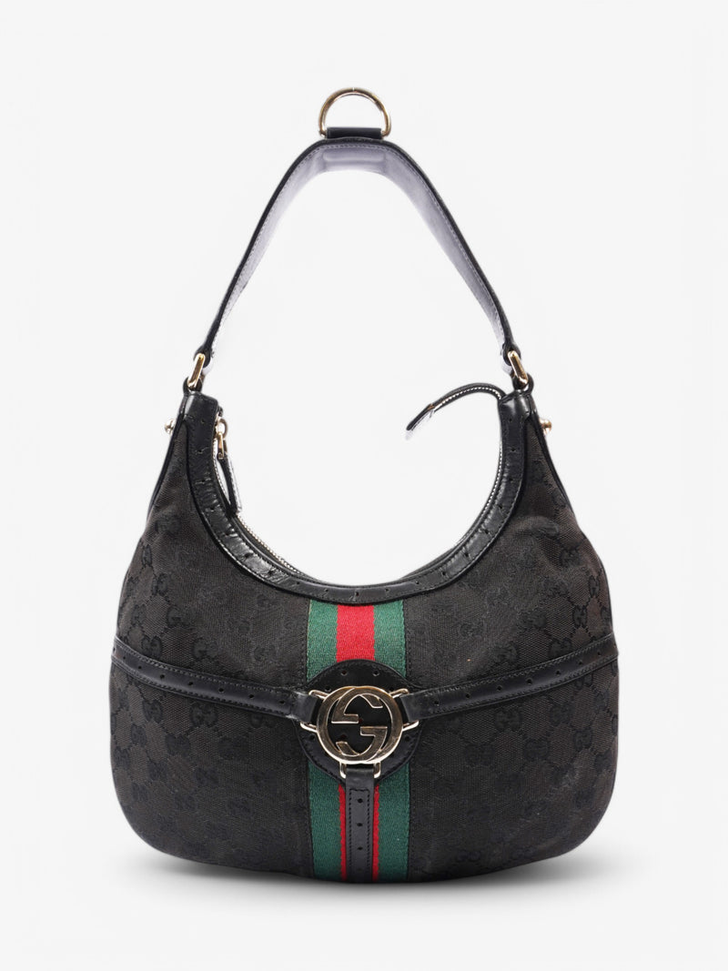  Gucci Jackie 1961 GG Shoulder Bag Black / Red / Green Canvas
