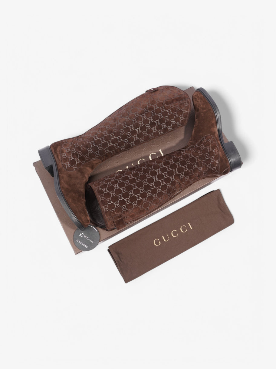 Gucci GG Embossed Knee High Boots Brown Suede EU 40.5 UK 7.5 Image 10