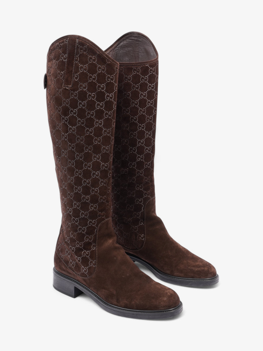 Gucci GG Embossed Knee High Boots Brown Suede EU 40.5 UK 7.5 Image 2