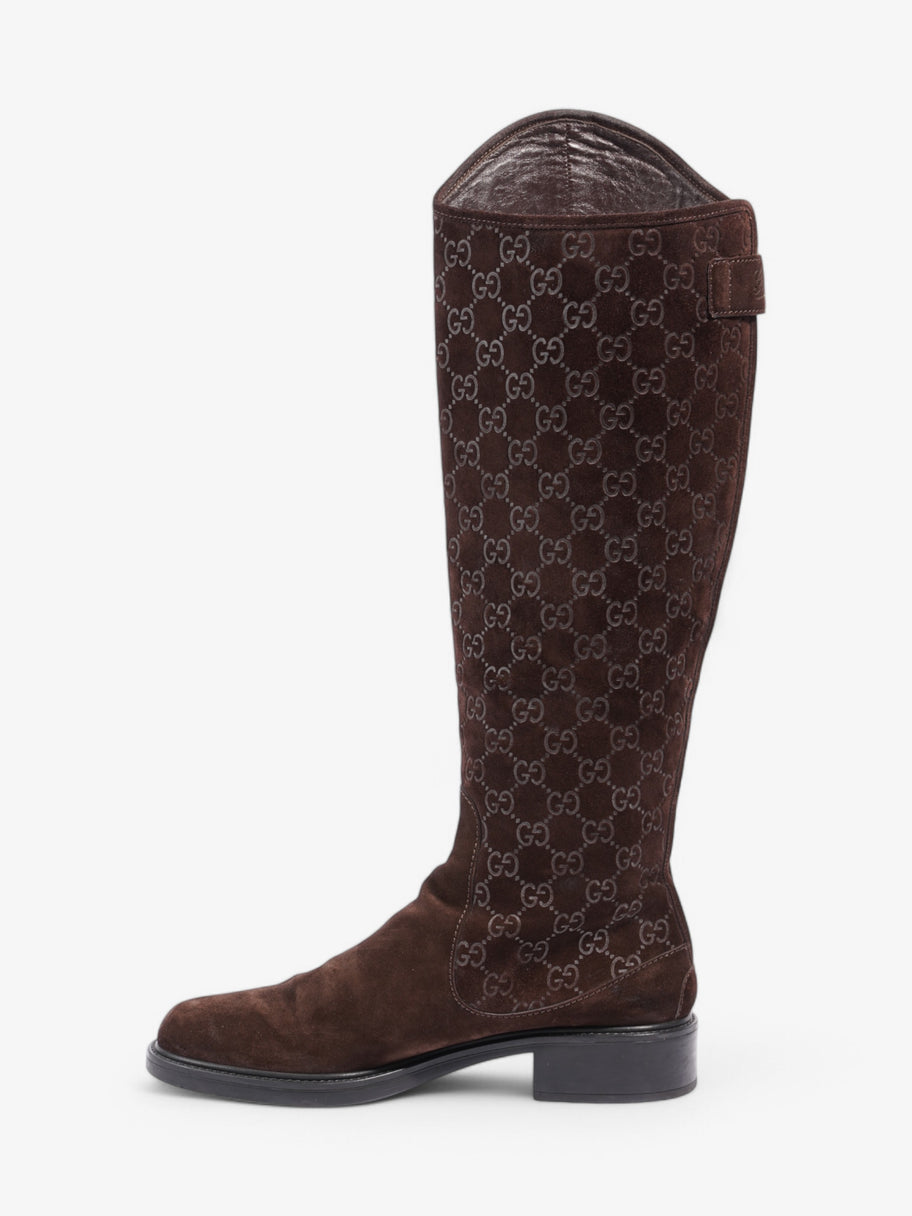 Gucci GG Embossed Knee High Boots Brown Suede EU 40.5 UK 7.5 Image 3