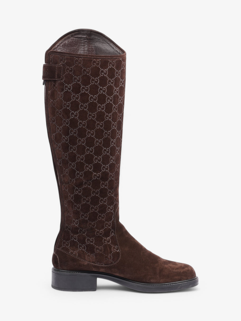Gucci GG Embossed Knee High Boots Brown Suede EU 40.5 UK 7.5 Image 4