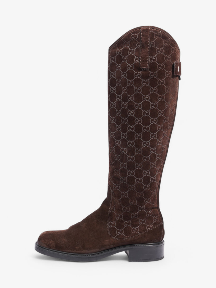 Gucci GG Embossed Knee High Boots Brown Suede EU 40.5 UK 7.5 Image 5