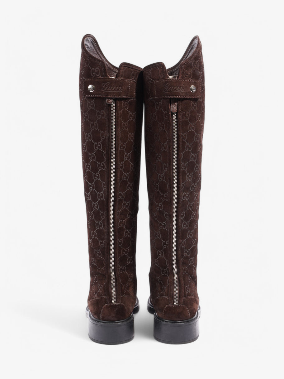 Gucci GG Embossed Knee High Boots Brown Suede EU 40.5 UK 7.5 Image 6