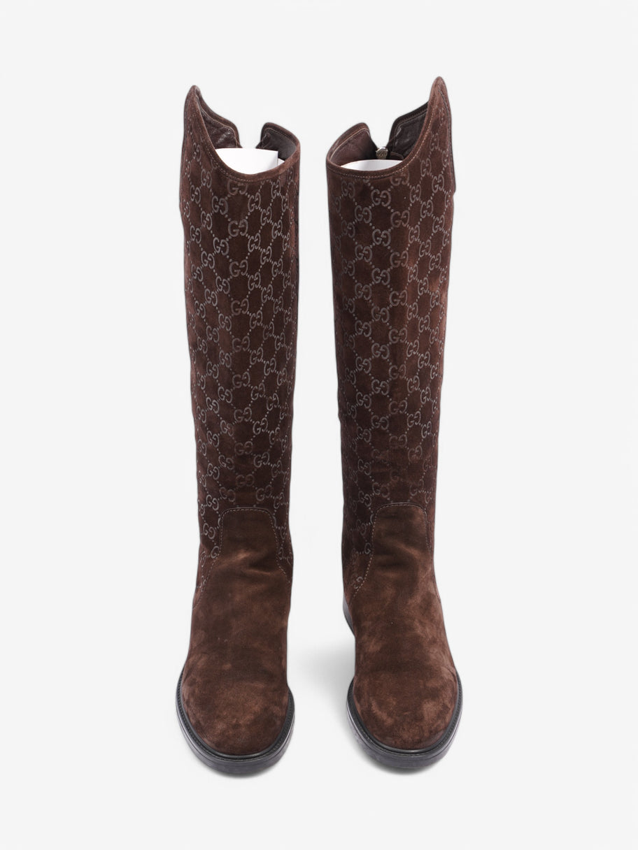 Gucci GG Embossed Knee High Boots Brown Suede EU 40.5 UK 7.5 Image 7